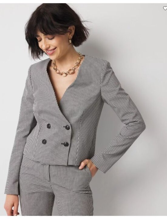 White House Black Market Jackets & Blazers - White House Black Market Black & White Gingham Cropped Blazer - Size 14